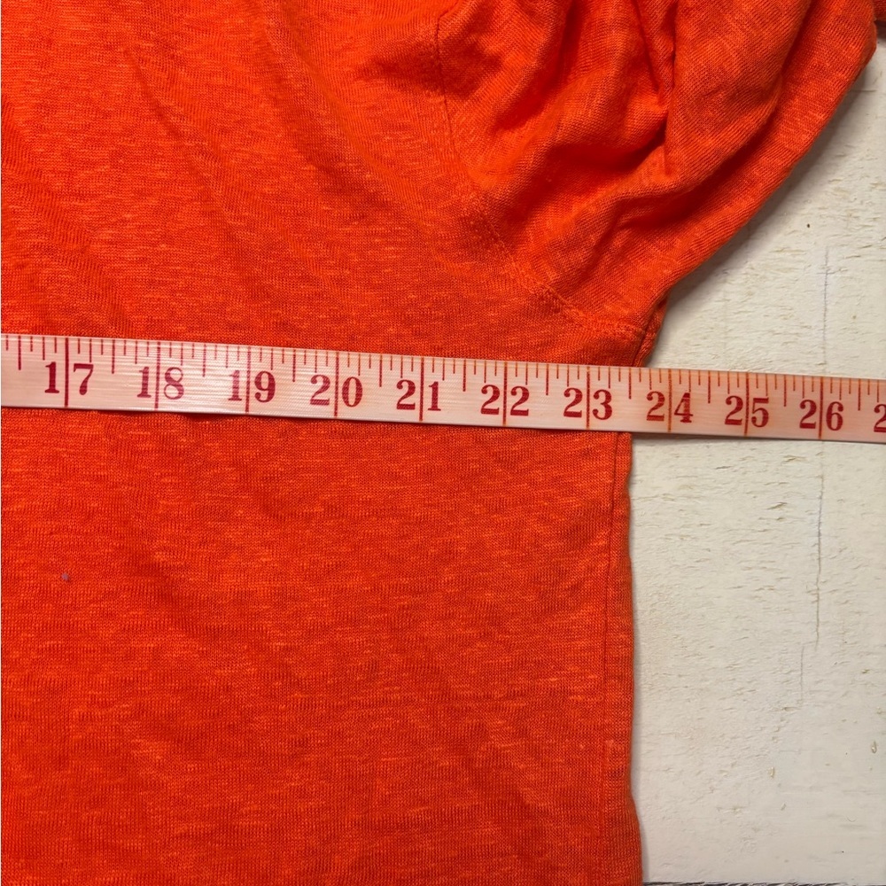 SIGRID OLSEN Orange Slub Knit 100% Linen V-Neck Tassel Tie Hoodie Top Size Large - Picture 4 of 8